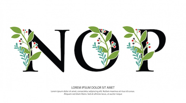 Initial n o p letter logo with flower shape