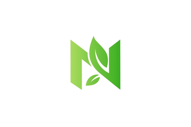 Initial N uppercase logo with natural green leaf combination