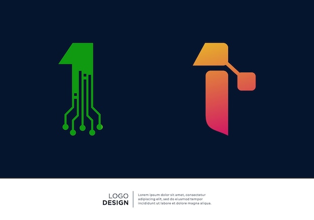 Vector initial number 1 smart logo design artificial intelligence concept