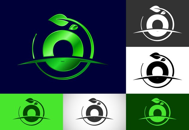 Начальный алфавит монограммы O с круговым листом и галочкой Экологичная концепция логотипа Современный векторный логотип для экологического бизнеса и фирменного стиля
