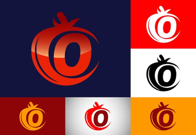 Alfabeto iniziale del monogramma o con pomodoro. modello di progettazione del logo di pomodoro. emblema del carattere. cibo organico