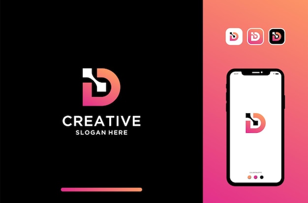 ベクトル イニシャルまたは文字dのロゴデザインとデータ接続形状の組み合わせ