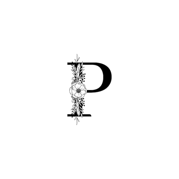 initial p floral alphabet logo black floral alphabet botanical monogram vector letters with black