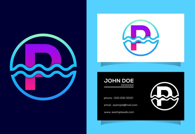 Initial P monogram alphabet in a circle with water waves Water wave logo design