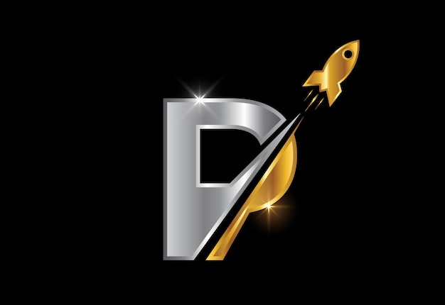 Initial P monogram letter alphabet with a Rocket logo design. Rocket icon. Font emblem.