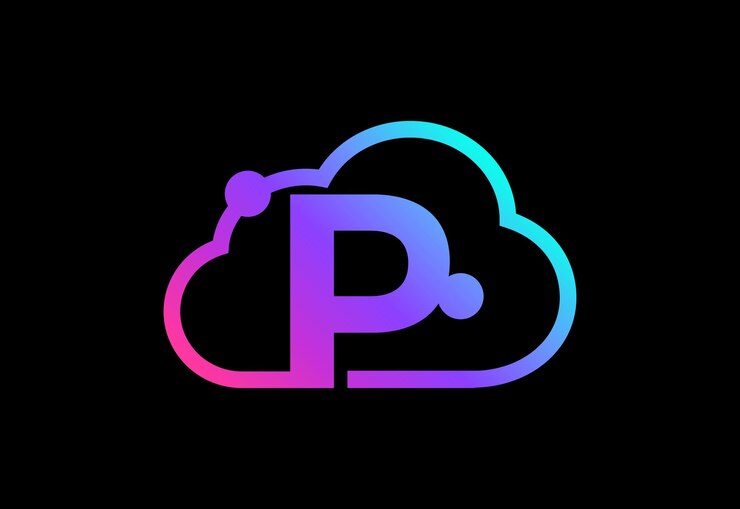 Vector initial p monogram letter with the cloud. cloud computing service logo. cloud technology logo