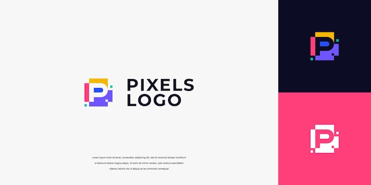 Vector initial pixel logo technology letter p logo design