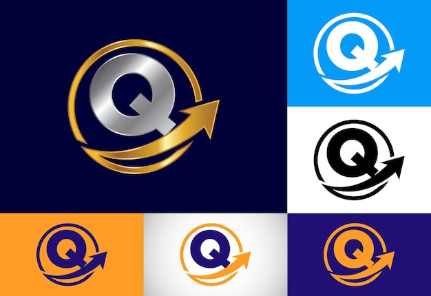 Первоначальный дизайн символа алфавита монограммы Q, включенный со стрелкой, логотипом "Финансы" или "успех"
