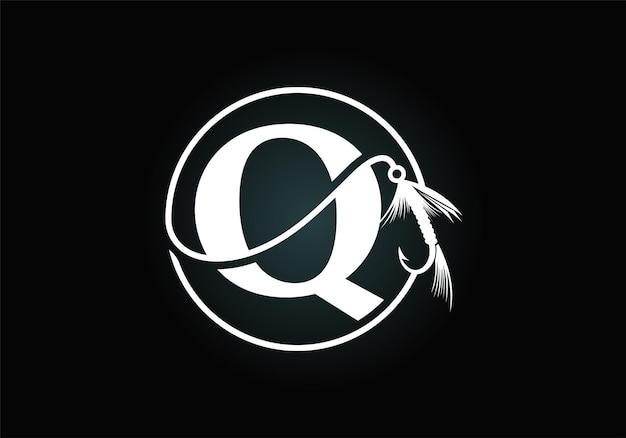 Initial Q monogram letter alphabet with fishing Hook Fishing logo concept vector illustration