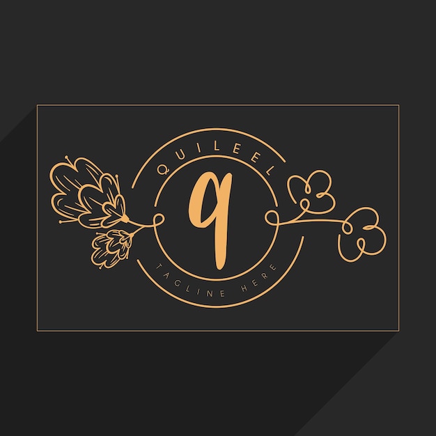 Vector initial q monogram in simple line flower frame