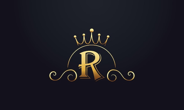 Initial R Letter Logo Design With Simple Elegant King Crown Icon