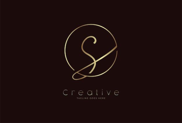 Vector initial s logo luxury in circle with gold colour hand drawn style