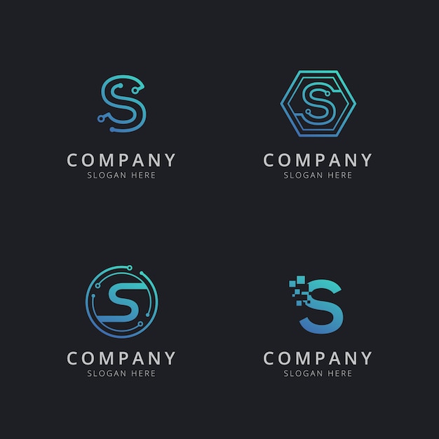 Initial s logo with technology elements in blue color