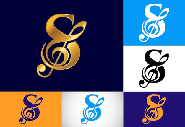 Initial s monogram alphabet with a musical note symphony or melody signs musical sign symbol