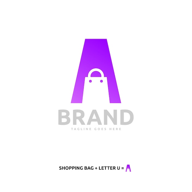 Initial A Shop Logo разрабатывает векторную графику шаблона иллюстрации комбинации буквы и сумки для магазина