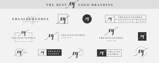 Initial simple letter EG E logo monogram on black for beauty fashion photography design collection