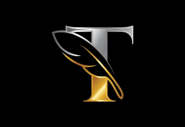 Начальный буква Т с пером. Юридическая фирма значок знак символ. Логотип для писателя или издателей