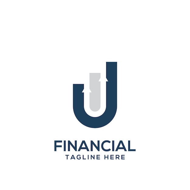 Начальная буква U со статистическим логотипом финансового роста Vector.