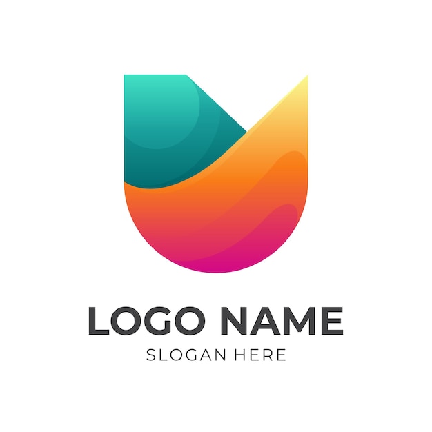 Vettore iniziale del logo u con stile colorato 3d