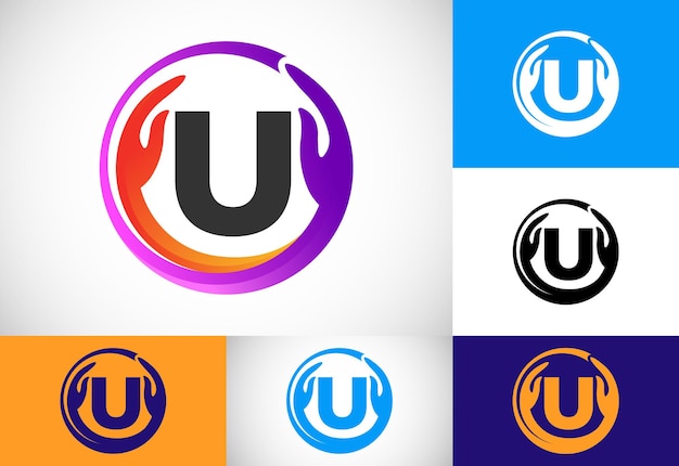 Initial U monogram letter with safe hands Professional charity teamwork and foundation logo design