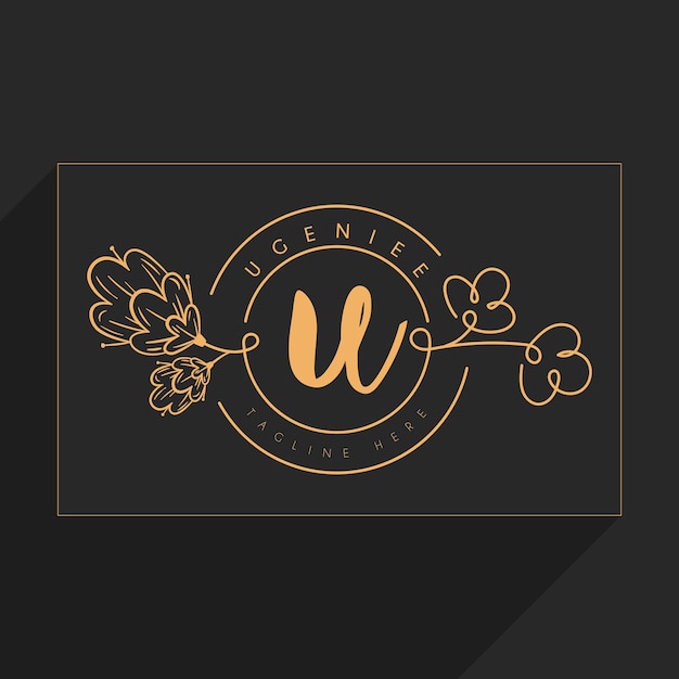 Vector initial u monogram in simple line flower frame