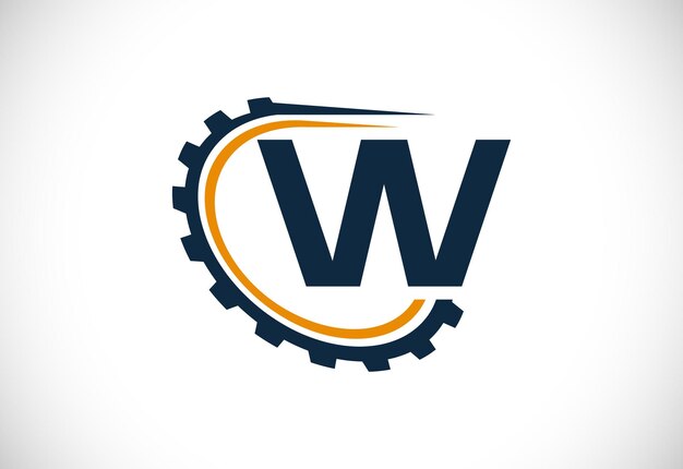 Initial w alphabet with a gear gear engineer logo design logo for automotive mechanical technology setting repair business and company identity