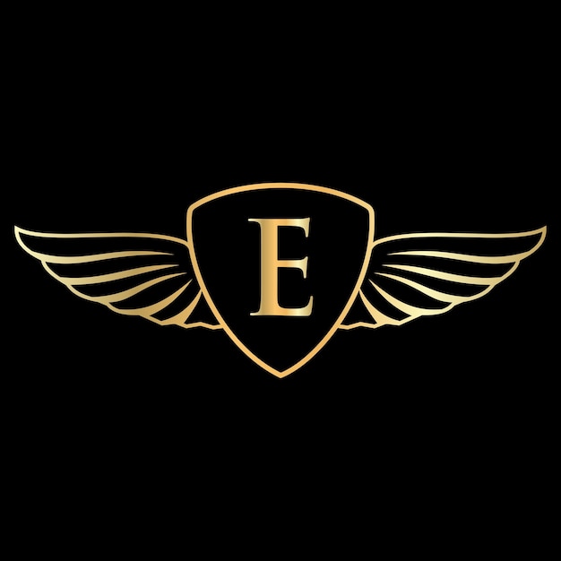 Initial Wing Logo On Letter E Alphabet For Transportation Logo Symbol