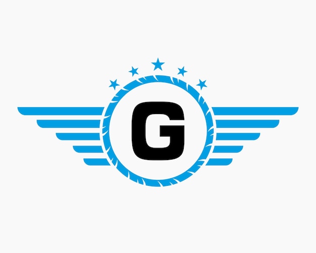 Initial Wing Logo On Letter G For Transportation Logo With Star And Speed Symbol