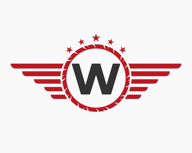 スターとスピードシンボル付きの輸送ロゴのW文字に初期のウィングロゴ