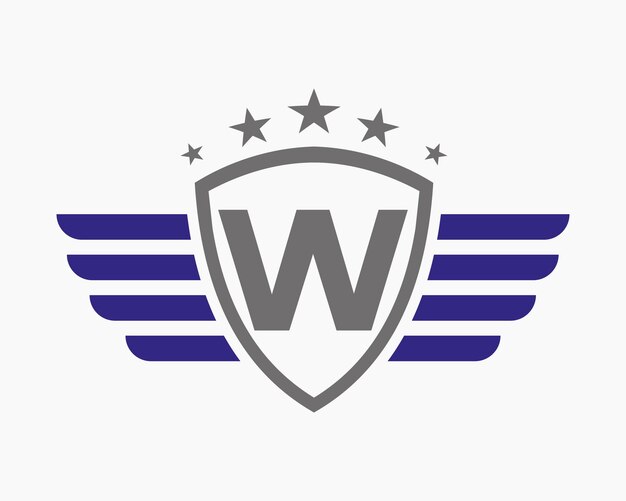 Initial Wing Logo On Letter W For Transportation Logo With Star Symbol