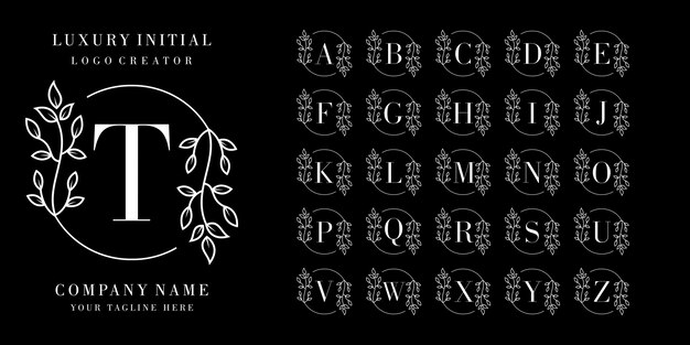 Vector initial with floral frame premium logo design