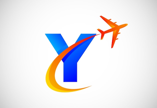 Initial Y alphabet with a swoosh and airplane logo design Suitable for travel companies or business