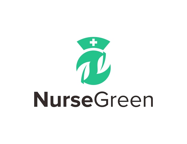 Initialen letter n met verpleegster en blad eenvoudig strak creatief geometrisch modern logo-ontwerp