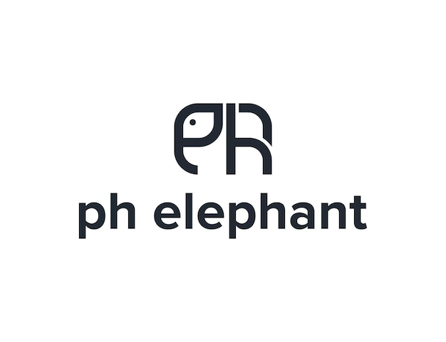 Initialen letter ph en olifant eenvoudig strak creatief geometrisch modern logo-ontwerp