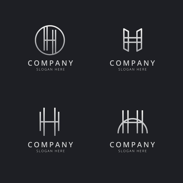 Modello di logo monogramma linea h iniziale con colore argento per l'azienda