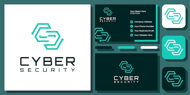 이니셜 편지 CS SC 회로 기판 기술 보안 명함이 있는 추상 로고 디자인
