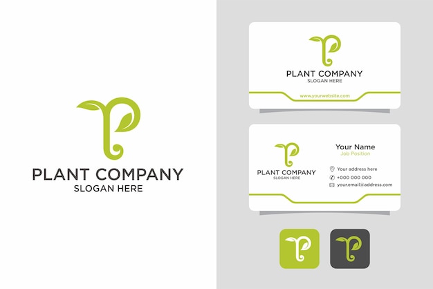 Initials Letter P with Leaf and Business Card