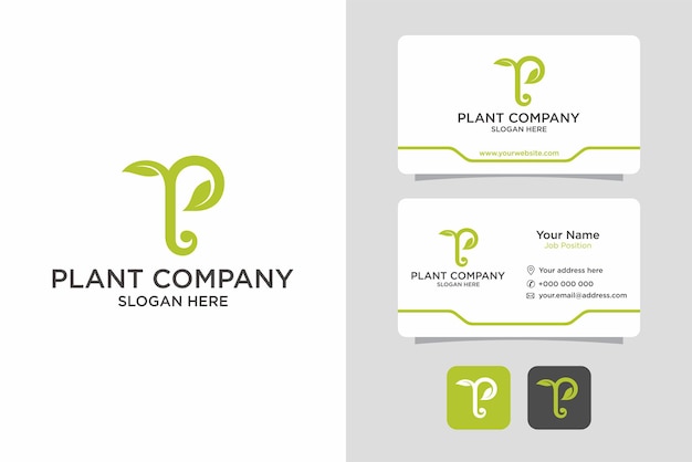 Initials letter p with leaf and business card