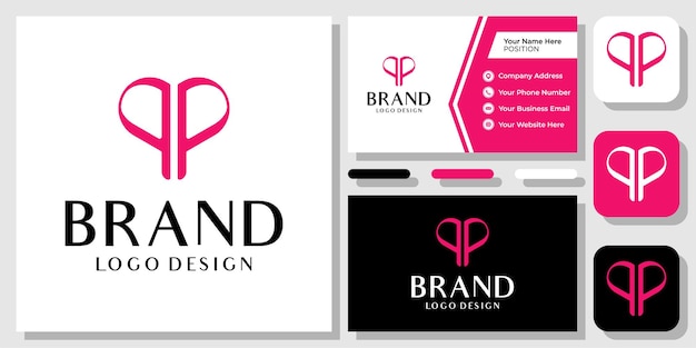 명함 템플릿과 이니셜 편지 Pp 모노그램 미러 스타일 럭셔리 우아한 로고 디자인