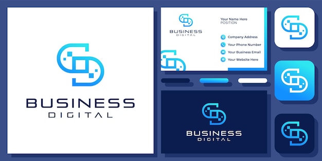 이니셜 편지 SD DS SD 기술 디지털 연결 연결 벡터 로고 디자인 및 명함
