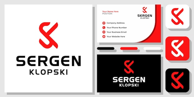 Iniziali lettera sk ks monogramma rosso semplice logo moderno design con modello di biglietto da visita