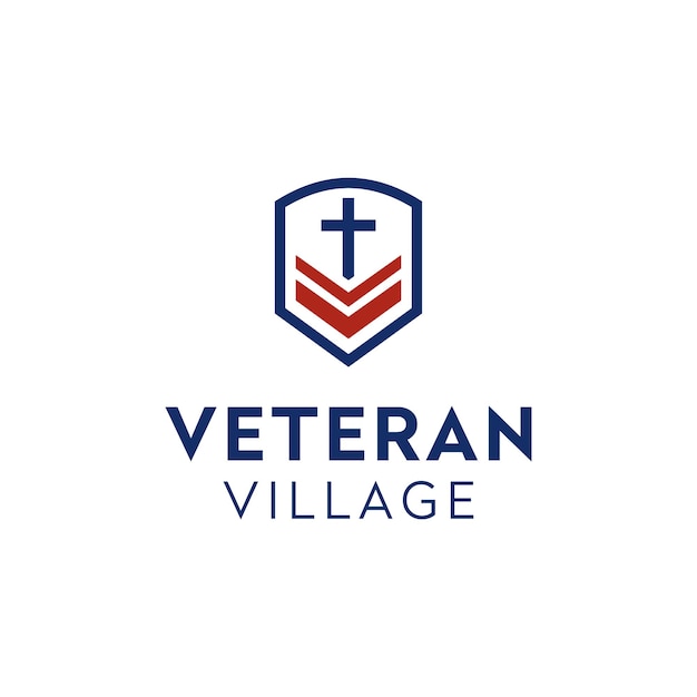 이니셜 편지 V 군사 계급 상징 및 기독교 십자가 로고 디자인 벡터