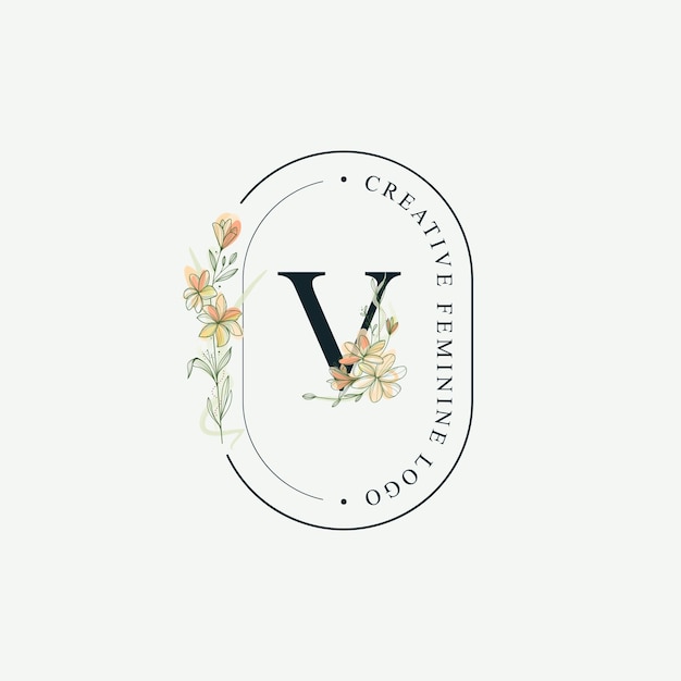 Initials letter v wedding floral logos template, elegant hand-drawn modern minimal templates