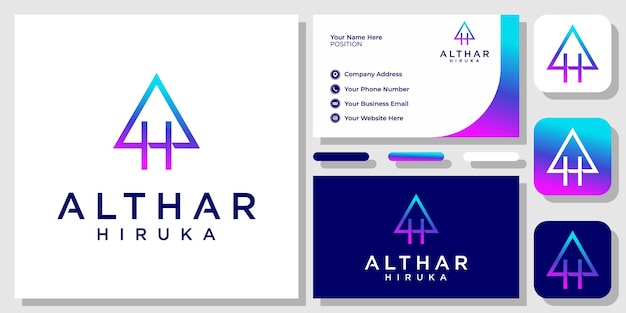 Initials Letters AH HA Colorful Gradient Monogram Modern Logo Design with Business Card Template