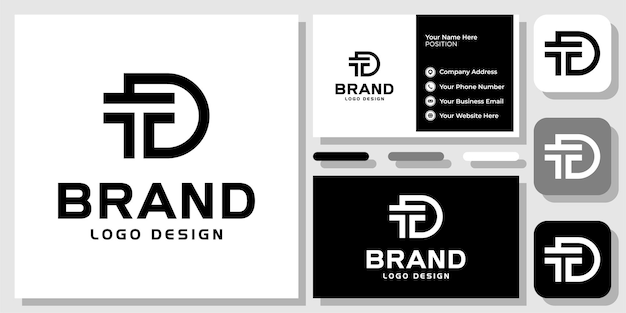 Initials Letters DT TD Monogram Black Modern Simple Icon Logo Design with Business Card Template