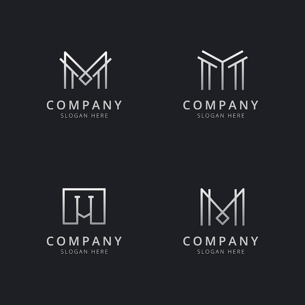 Initials m line monogram logo template with silver style color for the company