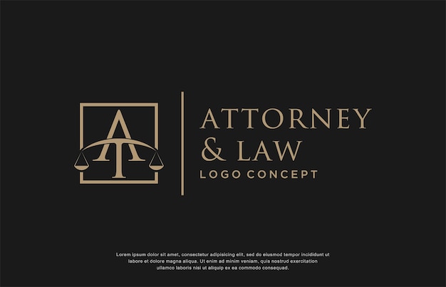 Monogramma delle iniziali at ta lettera avvocato e diritto aziendale logo design concept, illustrazione vettoriale.