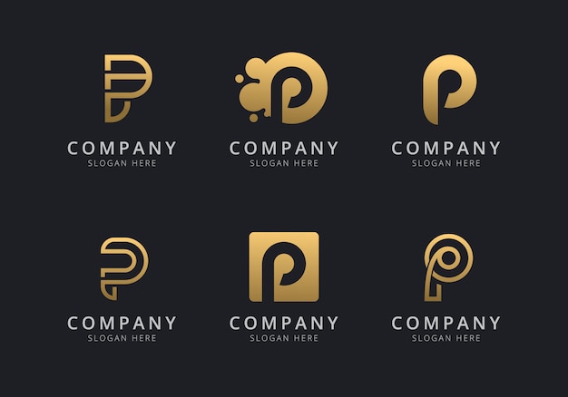 Initials P logo template with a golden style color for the company