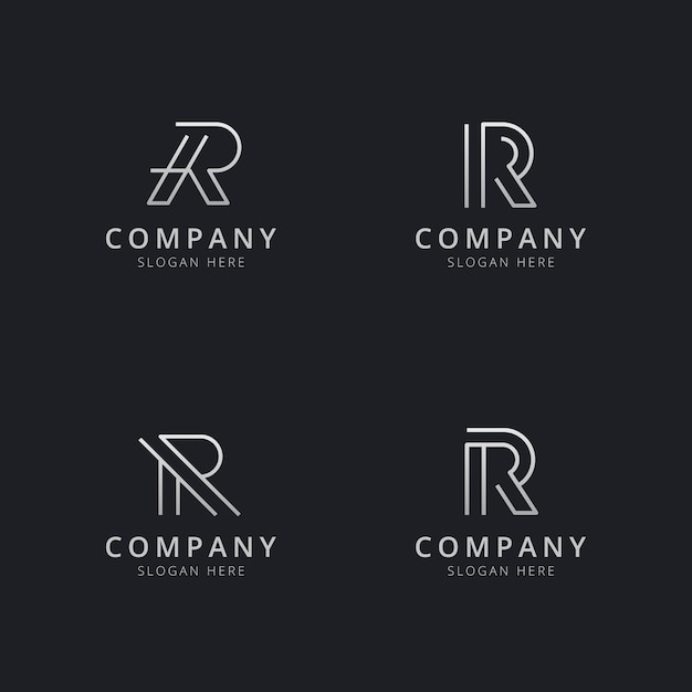 Initials r line monogram logo template with silver style color for the company