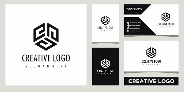 Initials triple e letter with polygonal shape logo design template with business card design